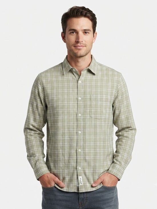 Eddie Bauer Other - Eddie Bauer Men's Button Up Shirt Plaid Green Khaki Preppy XS